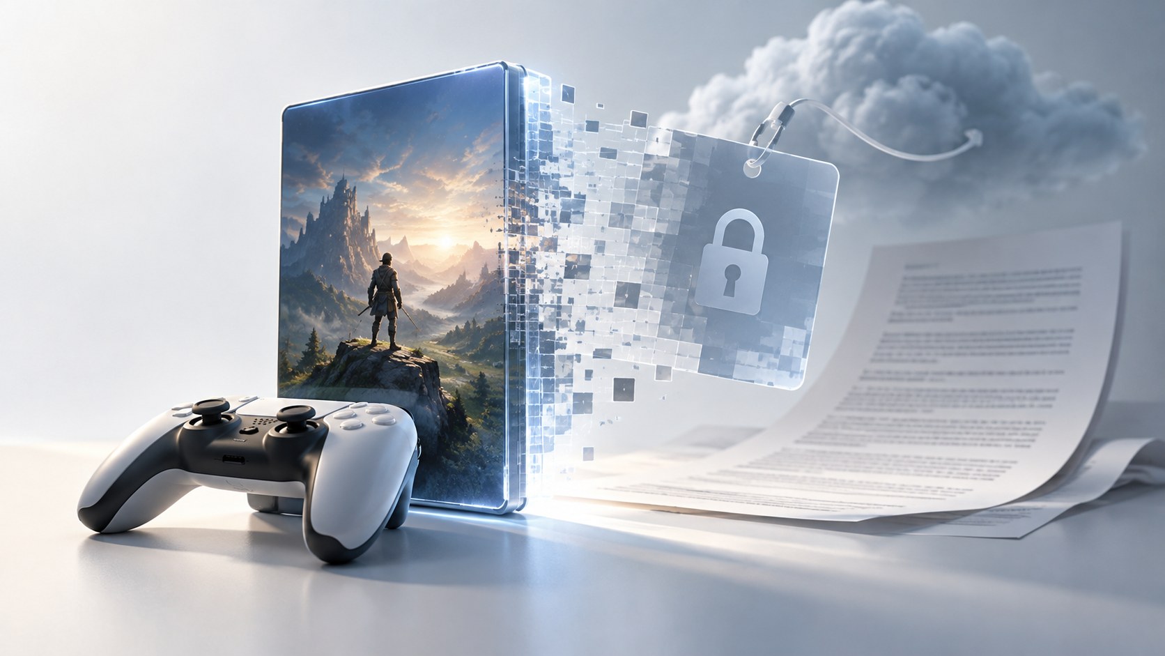 Editorial illustration for “Do you actually own digital game purchases?”.