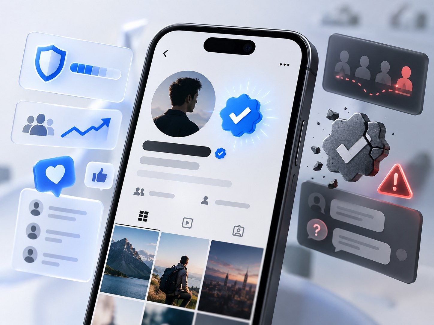 Editorial illustration for “Does a blue verification badge still increase trust?”.