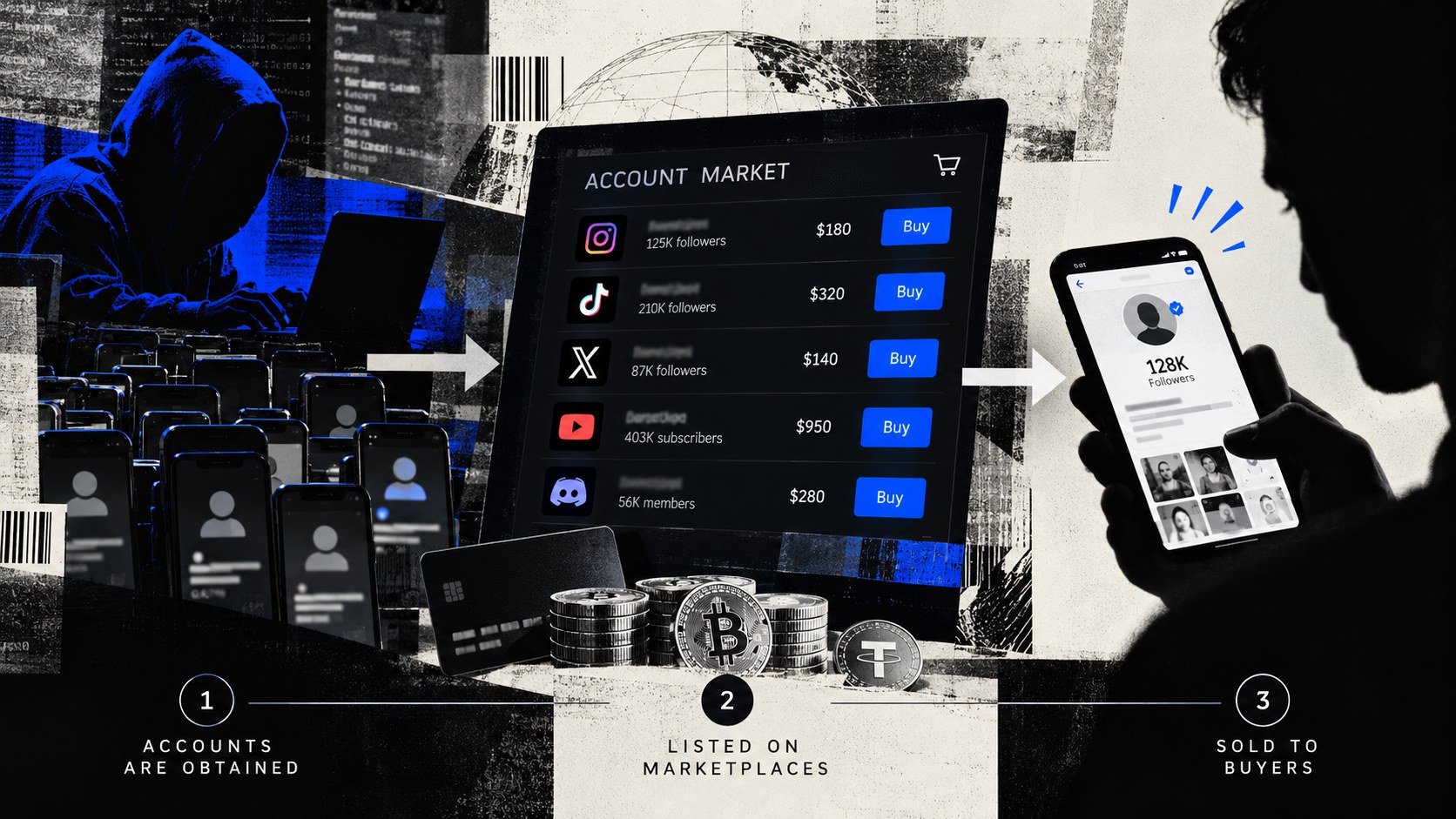 Editorial illustration for “How account-selling markets work”.