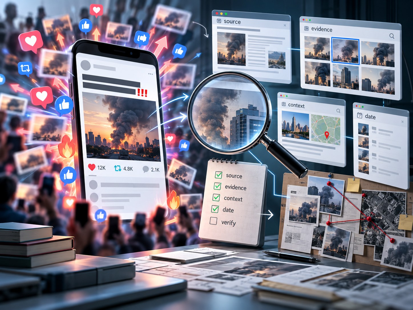 Editorial illustration for “How to audit a viral claim”.