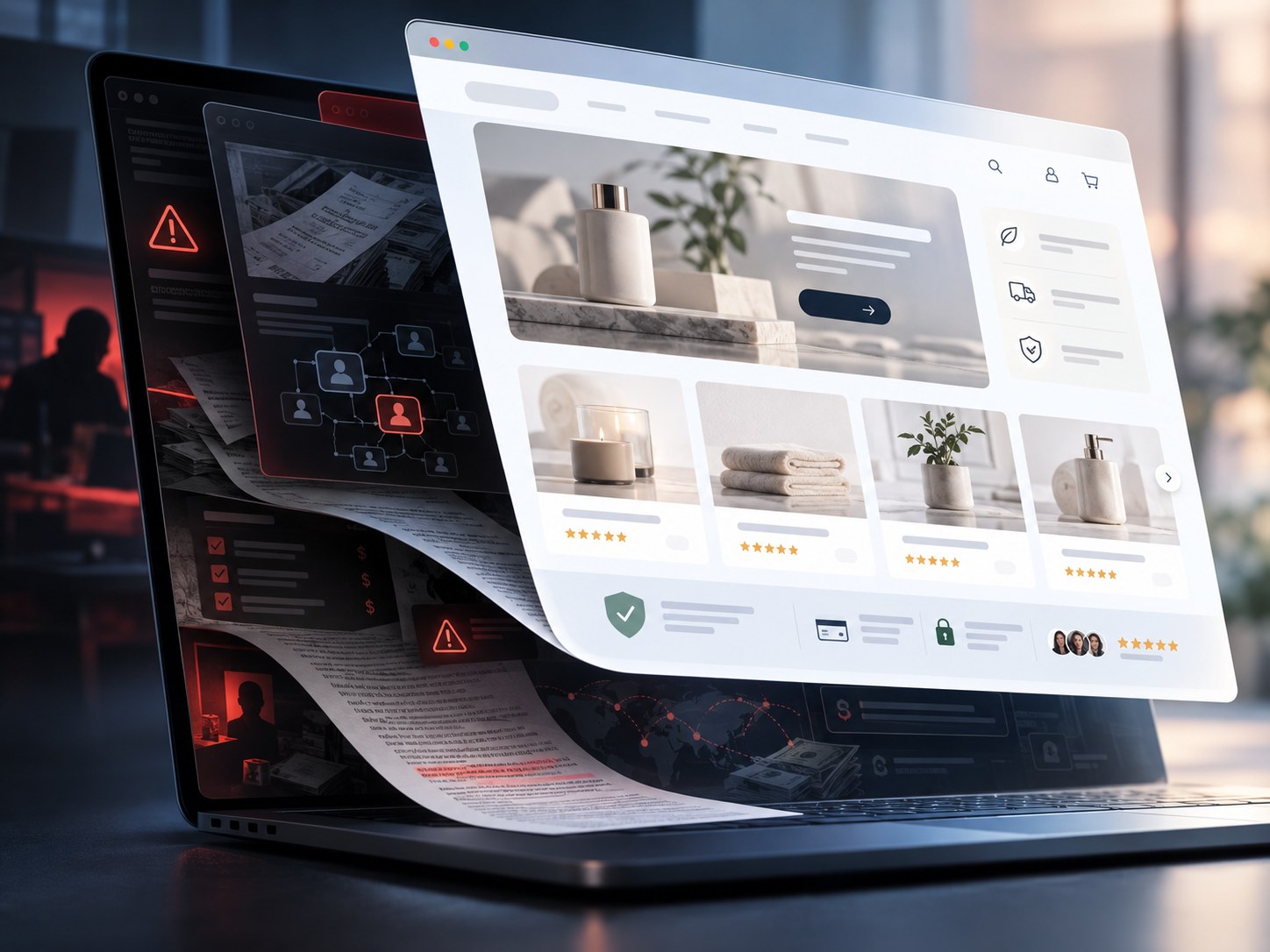 Editorial illustration for “Do polished websites make questionable businesses appear safer?”.