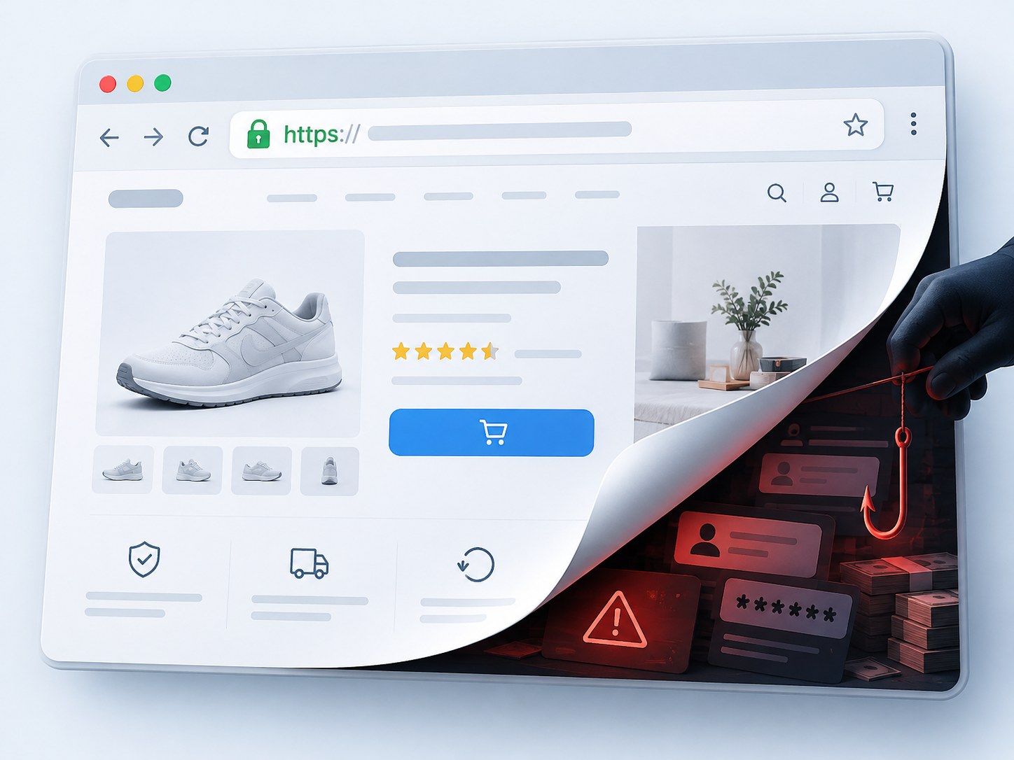 Editorial illustration for “Why HTTPS does not mean a site is trustworthy”.