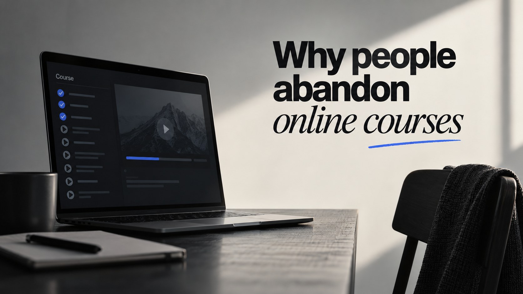 Editorial illustration for “Why people abandon online courses”.