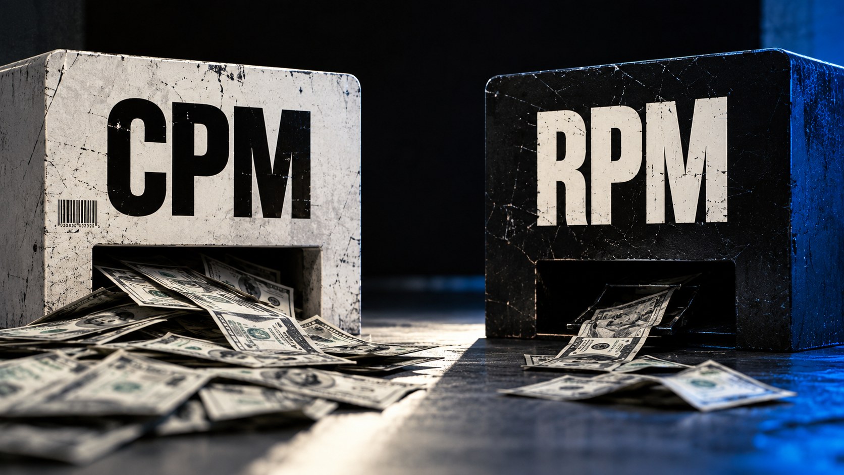 Editorial illustration for “YouTube RPM vs CPM: what creators actually earn”.